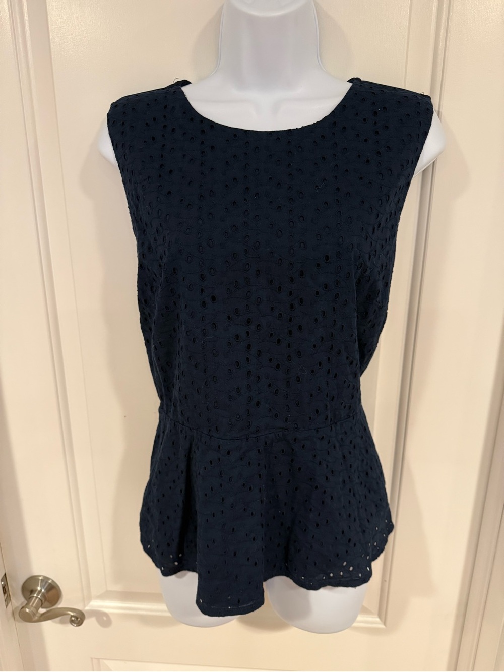 Ann Taylor Navy Eyelet Sleeveless Peplum shirt